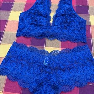 Victoria's Secret navy Blue Lace Bra and Panty Set